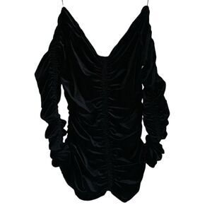 ZARA NWT new size S Black Draped Ruched Velvet top blouse off the shoulder